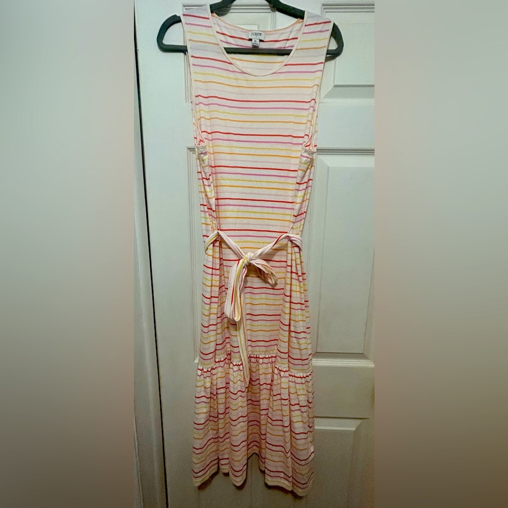 J. Crew Women's XL Striped rainbow knit tie-waist midi dress